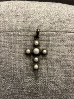 Pearl Cross Pendant - 925 silver stamp on back